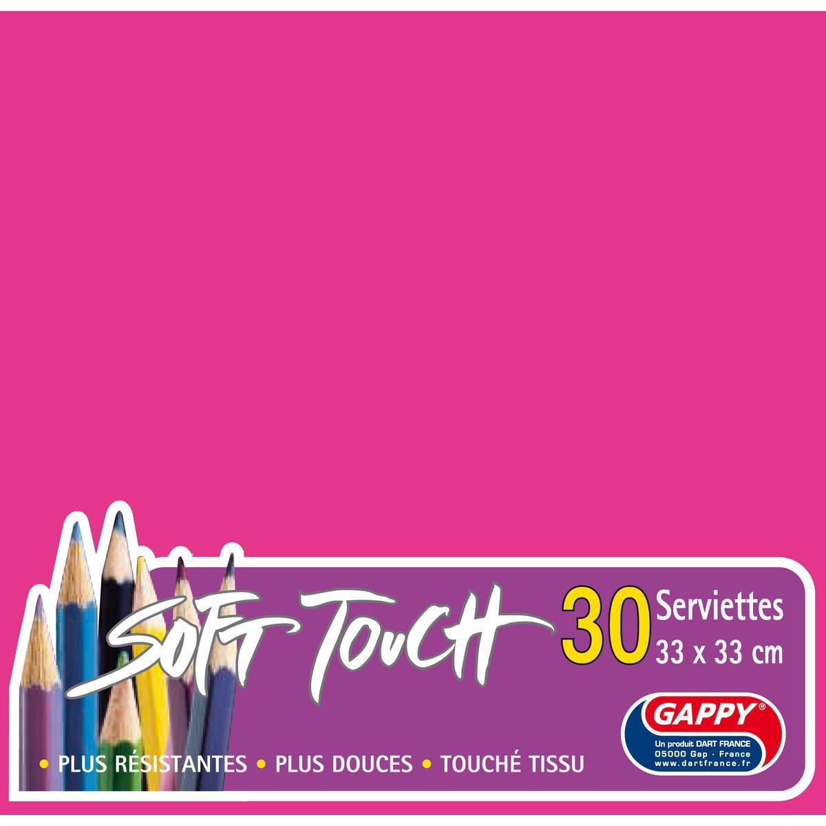 Lot de 30 serviettes Soft Touch 2 plis Gappy - 33 x 33 cm - Pure Ouate de Cellulose - Rose fuschia