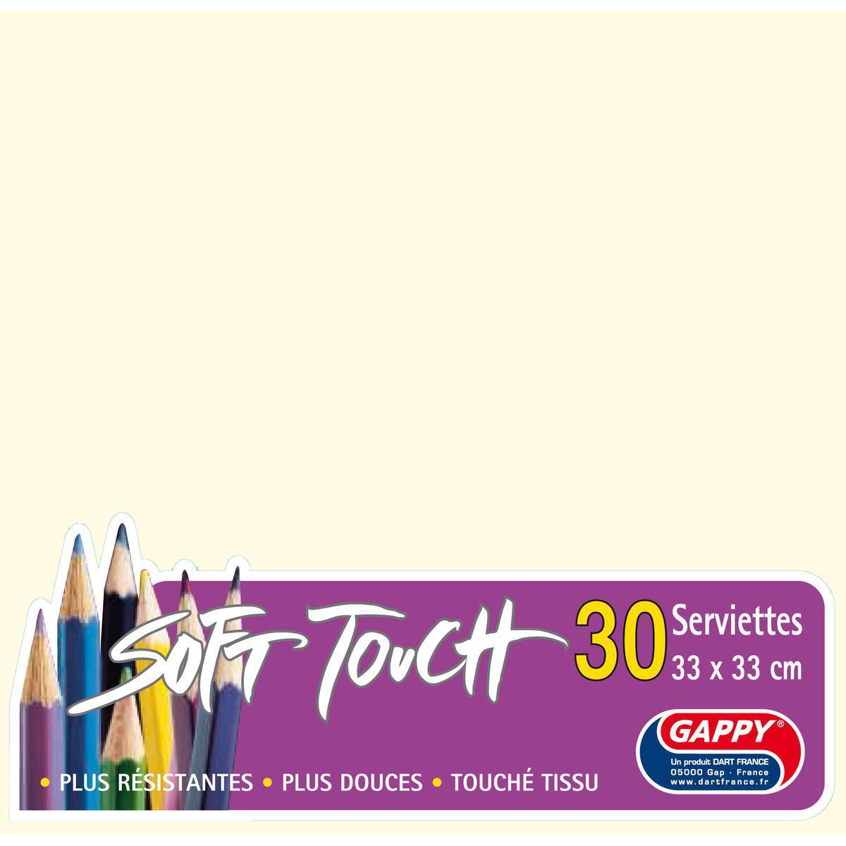 Lot de 30 serviettes Soft Touch 2 plis Gappy - 33 x 33 cm - Pure Ouate de Cellulose - Beige ivoire