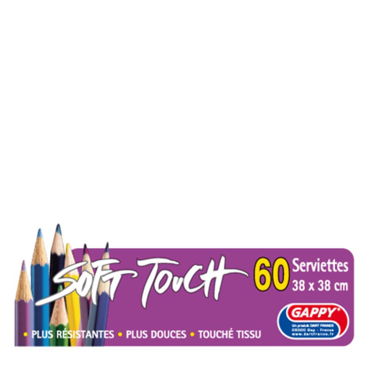 Lot de 60 serviettes Soft Touch 2 plis Gappy - 38 x 38 cm - Pure Ouate de Cellulose - Blanc