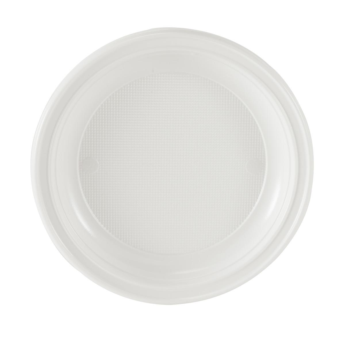 Lot de 30 assiettes en plastique rondes - 20,5 cm -Polystyrène- Blanc