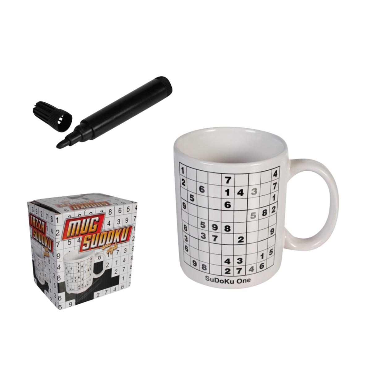 Mug original sudoku avec marqueur - Hauteur 10 cm - Blanc, noir