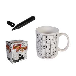 Mug original sudoku avec marqueur - Hauteur 10 cm - Blanc, noir