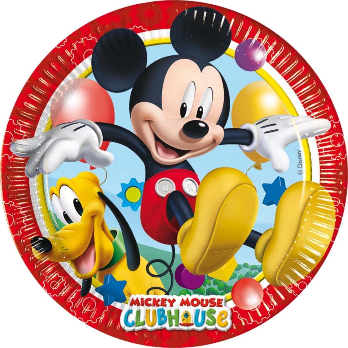 Lot de 8 assiettes Mickey Playful en carton - 23 cm - Multicolore