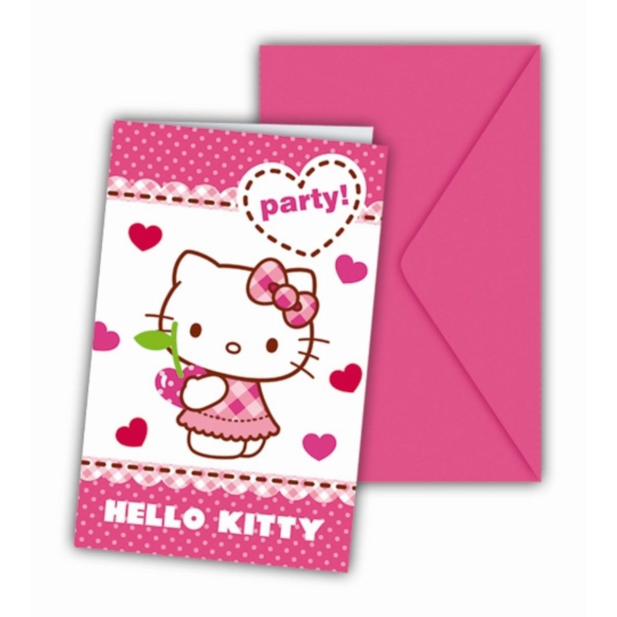 Cartes invitations Hello Kitty en carton - 11 x 21 cm - Multicolore