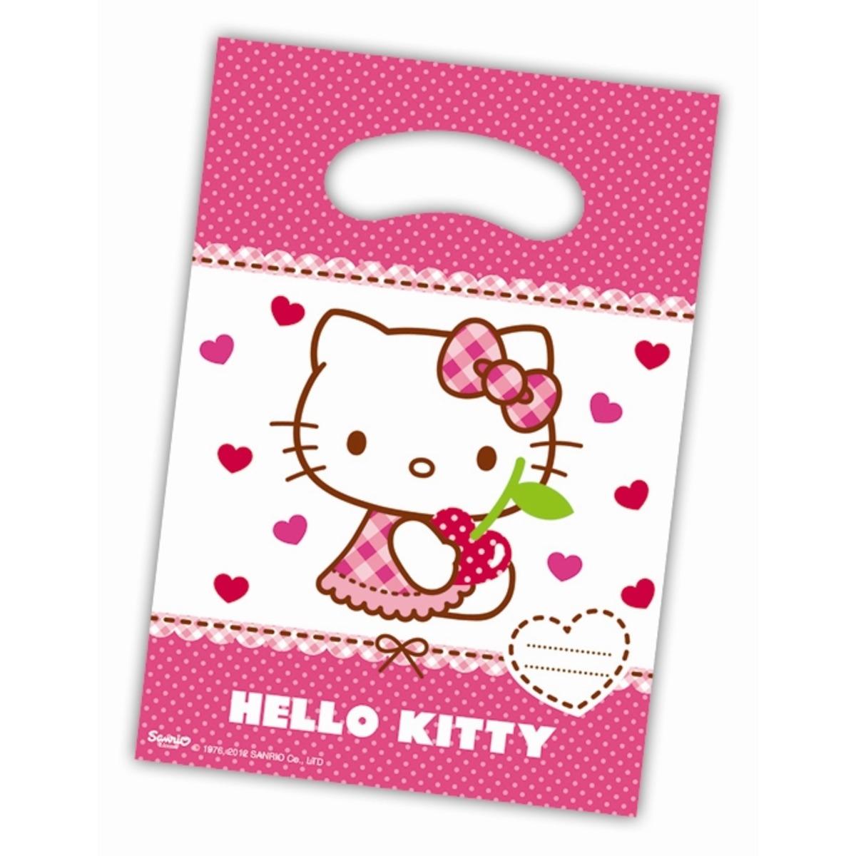 Lot de 6 sacs de fête Hello Kitty Hearts en plastique - 18 x 29 cm -Multicolore