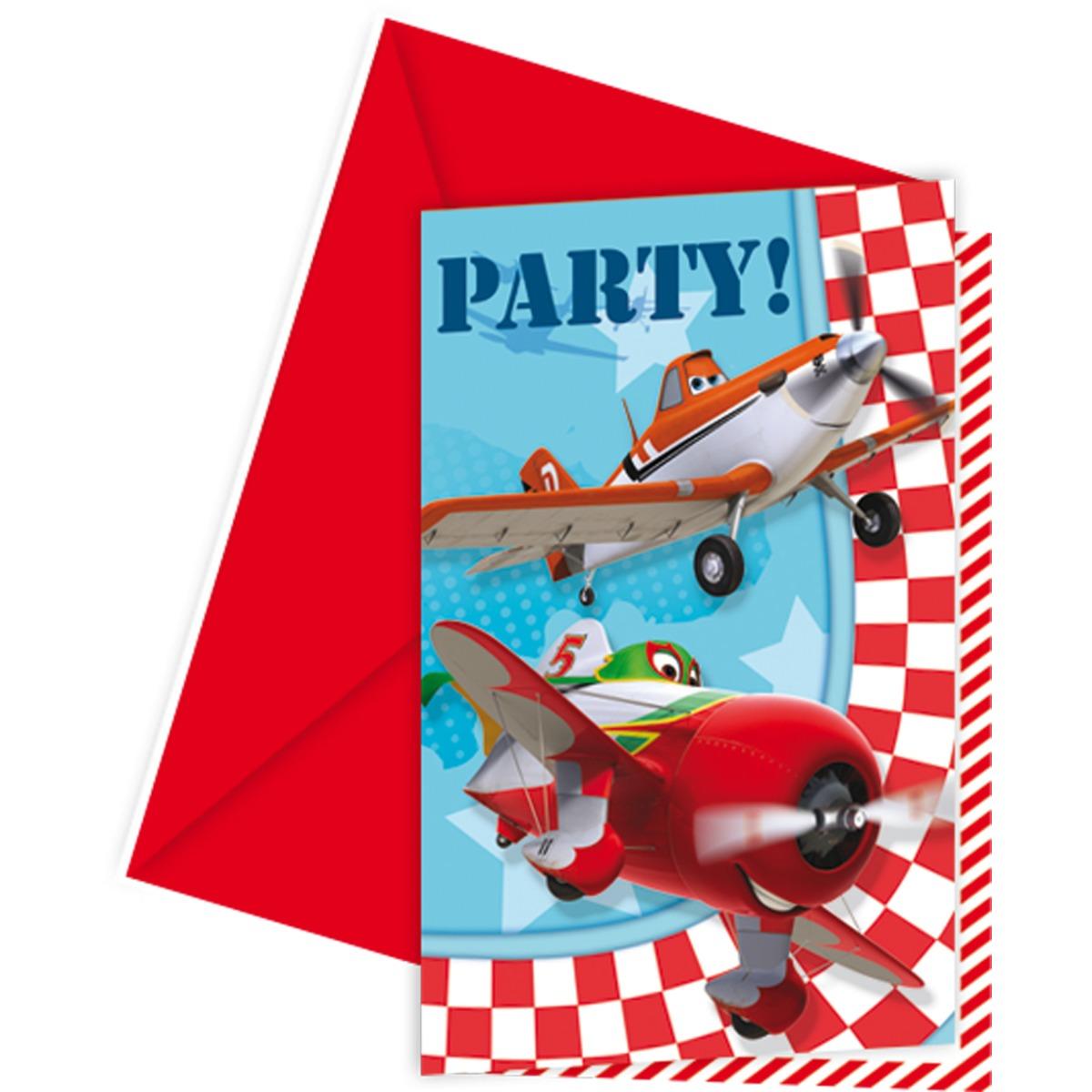 Lot de 6 cartes d'invitation + enveloppe Planes Disney en carton - 11 x 21,5 cm - Multicolore