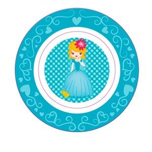 Assiette en mélamine décor Princesse - Diamètre 20 cm - Bleu
