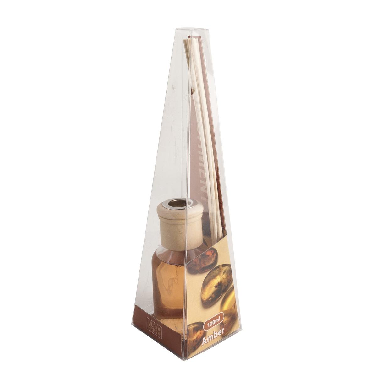Diffuseur de parfum avec flacon, bouchon et bâtonnets senteur délicate Ambre - 100 ml