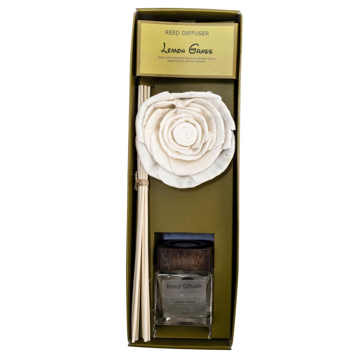 Coffret diffuseur de parfum avec flacon, fleur et bâtonnets senteur délicate Citron - 60 ml