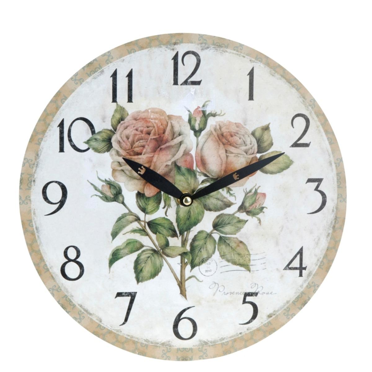 Horloge murale fleurs - Diamètre 28 cm - Rose