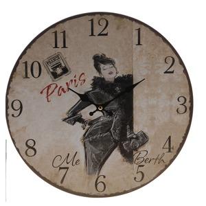 Horloge murale en bois cabaret - Diamètre 34 cm - Modèle Paris