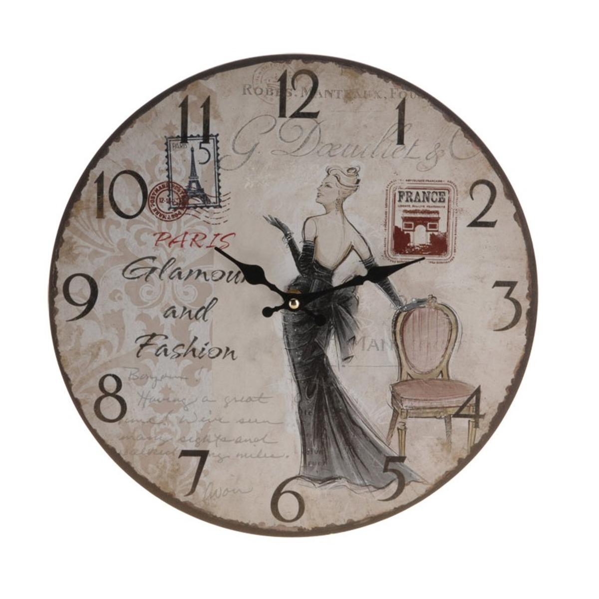 Horloge murale en bois cabaret - Diamètre 34 cm - Modèle New York