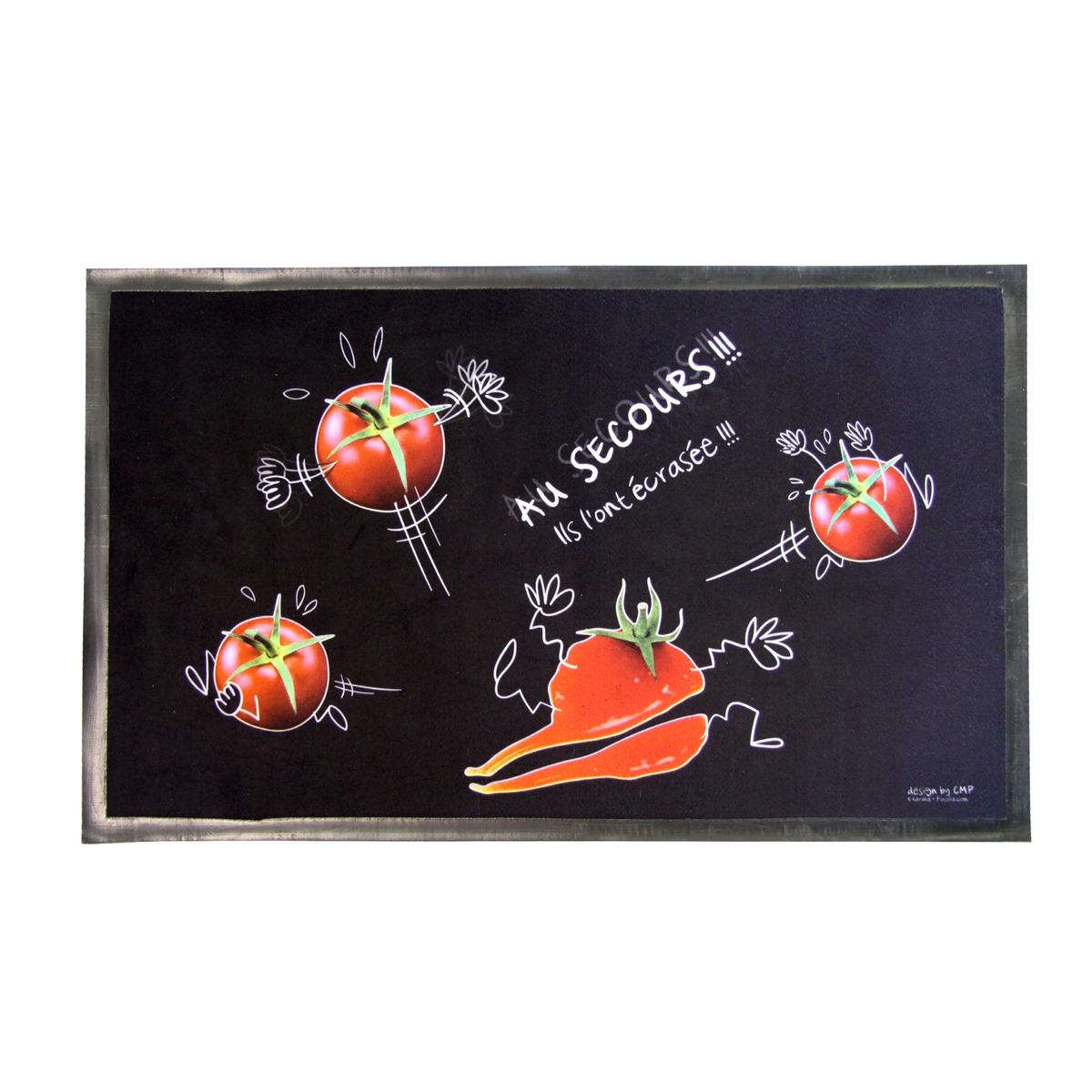 Tapis de cuisine en polyester avec motifs tomates - Antidérapant - 45 x 75 cm - Noir