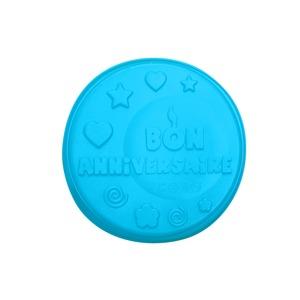 Moule anniversaire en silicone forme bon anniversaire - Diamètre 26 cm - Bleu