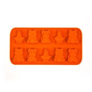 Moule chocolat ou glaçons avec 10 modèles animaux de la ferme - 24 x 11 cm - Orange