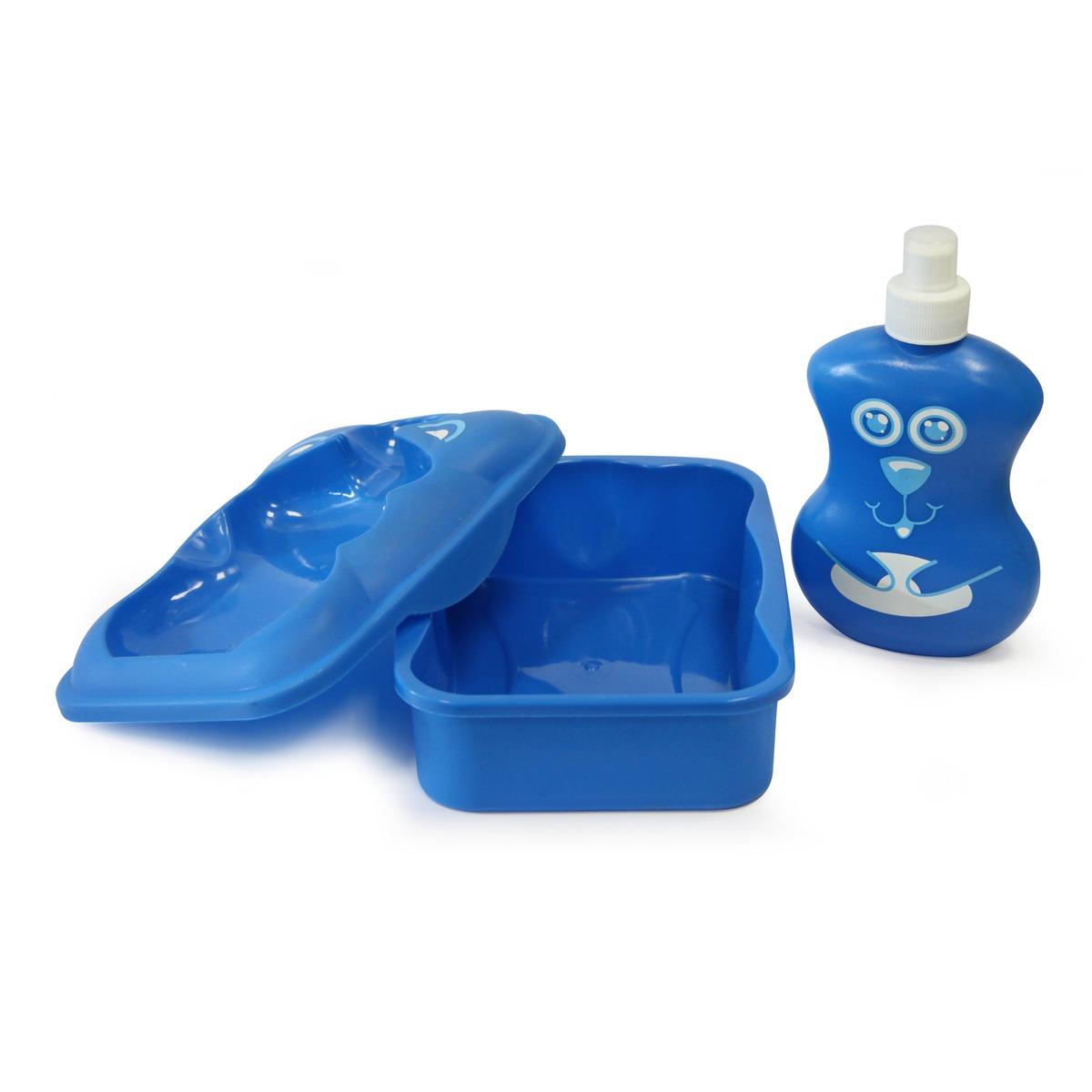 Lunch Box 80 cl + gourde enfant 30 cl - 13 x 7,5 x 17,5 cm - Bleu