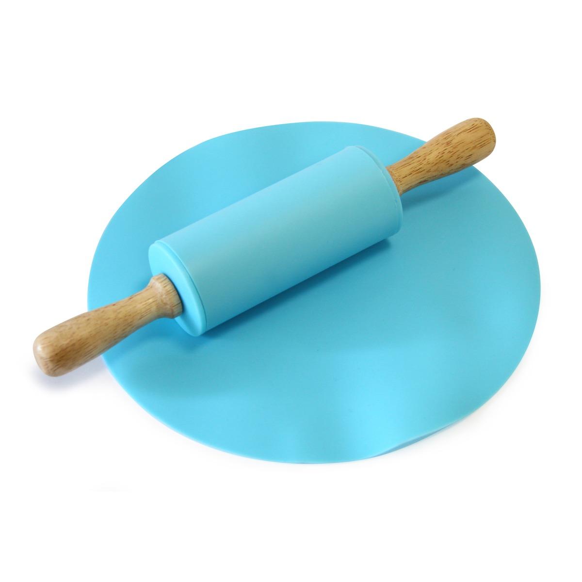 Set à pâtisserie enfant avec mini rouleau et sa feuille de cuisson - Antiadhésif - 19 cm - Bleu