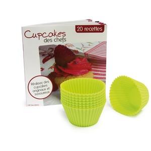 Coffret réalisation de cupcakes - 8 moules en silicone et livret - 20 x 23 cm - Vert