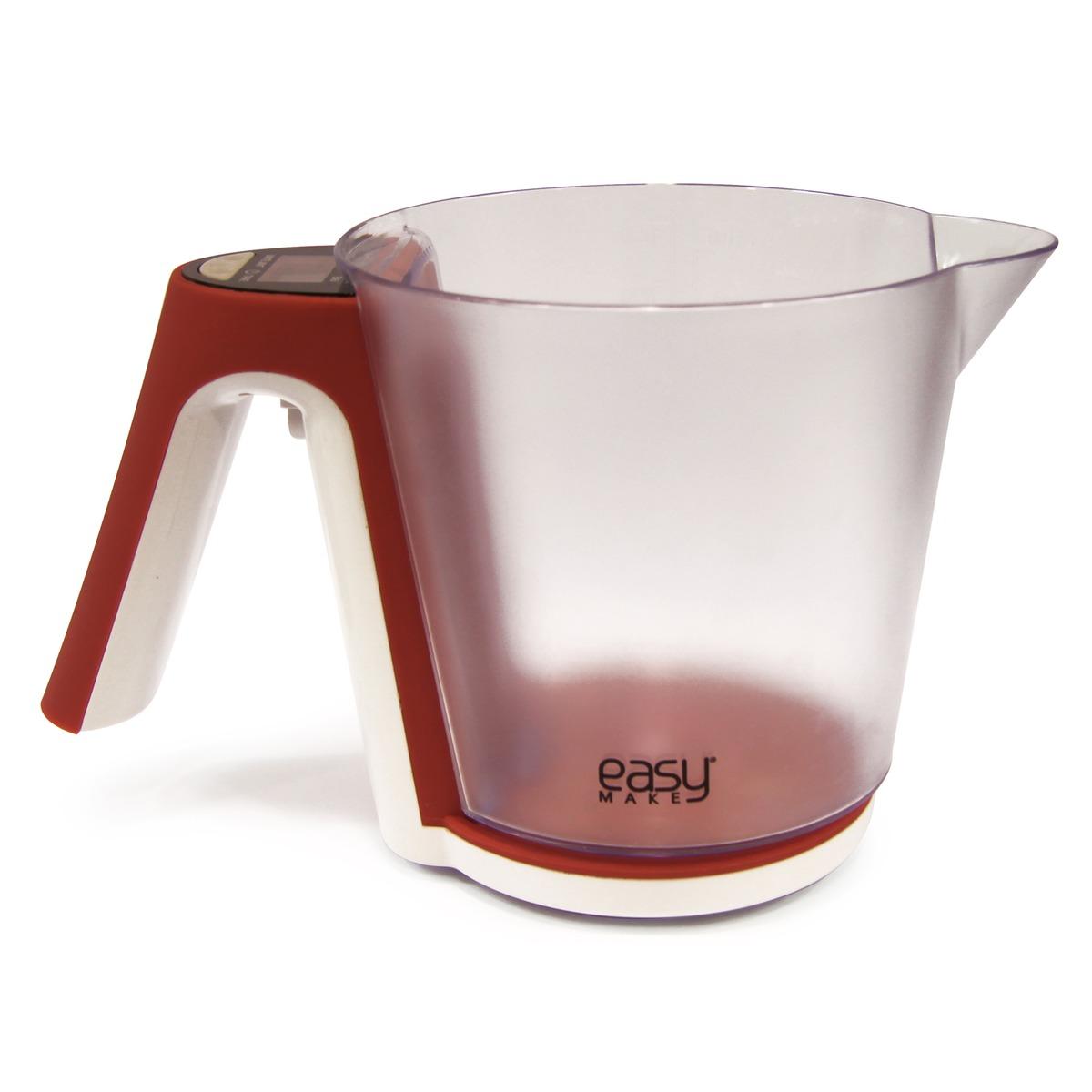 Verre doseur électronique amovible avec graduation et écran digital - 14 cm - 1,2 litres - Rouge