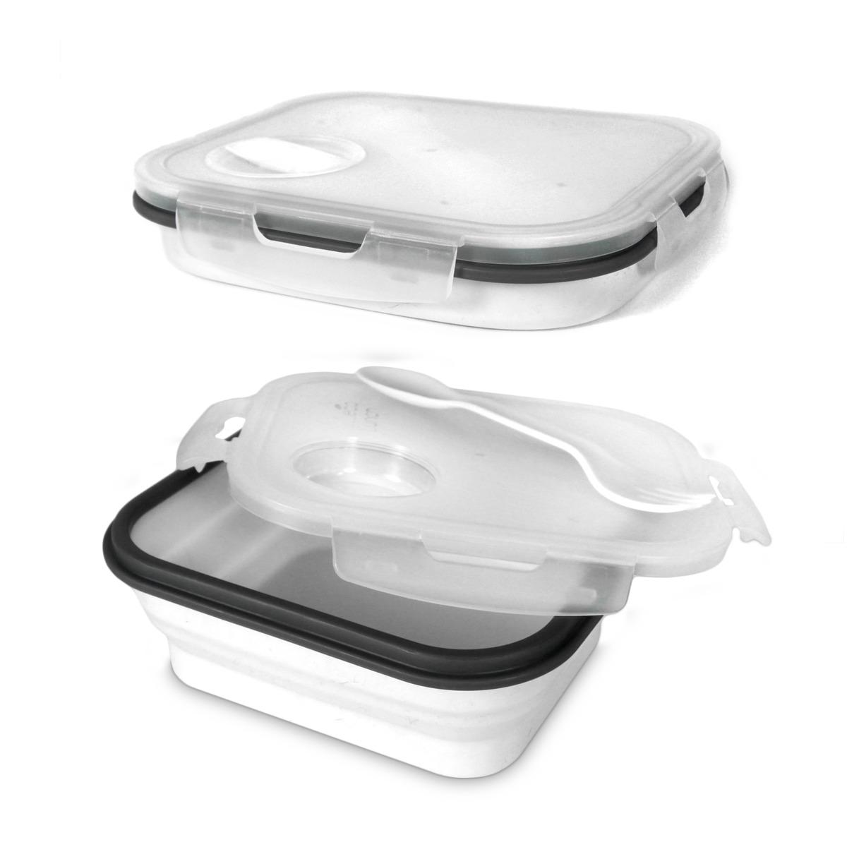 Lunch box rétractable avec couverts intégrés 80 cl - 19 x 16 cm - blanc