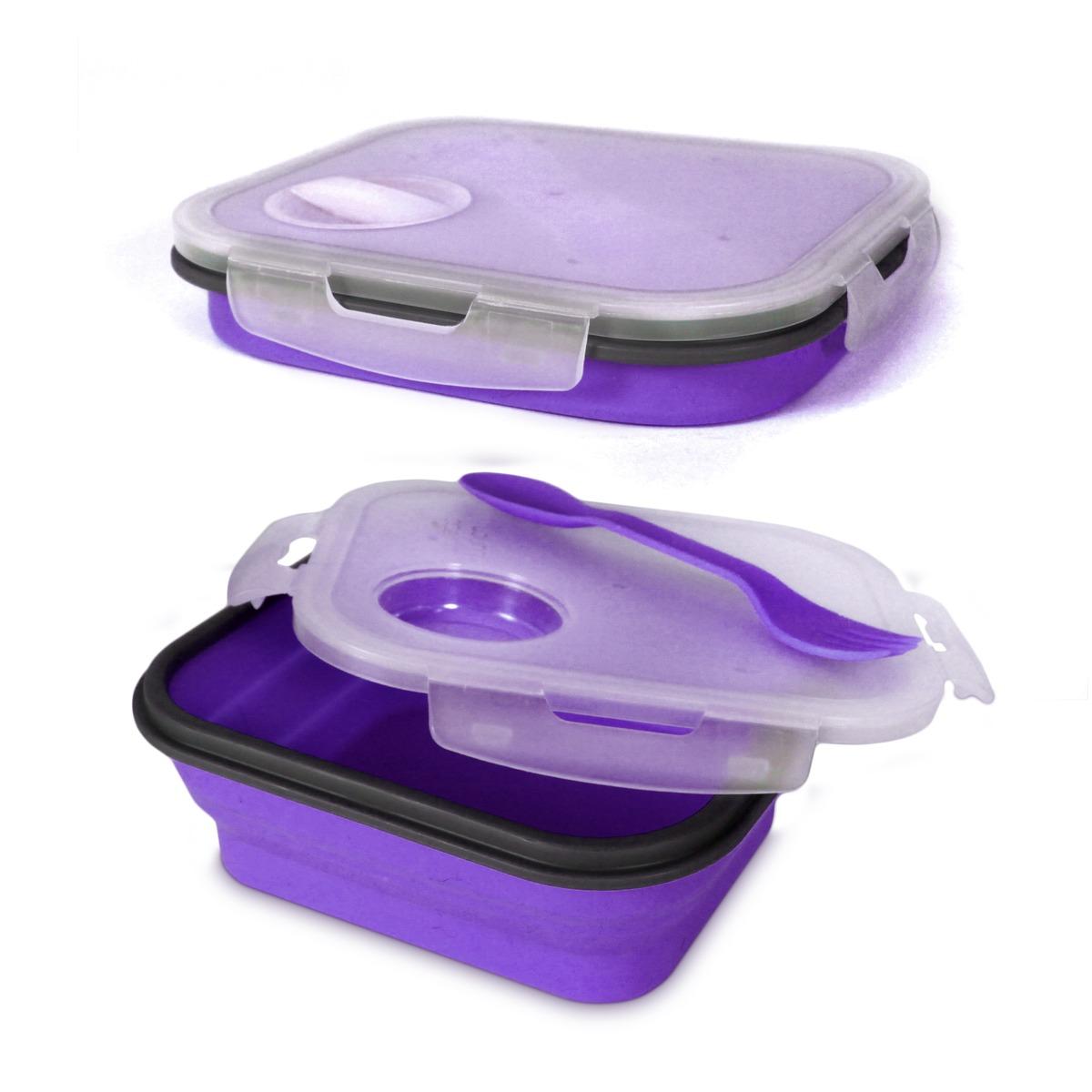 Lunch box rétractable avec couverts intégrés 80 cl - 19 x 16 cm - violet