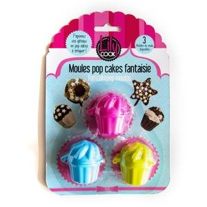 Moules à popcakes fantaisie - 3 moules cupcakes - 5 cm - Bleu, rose, jaune