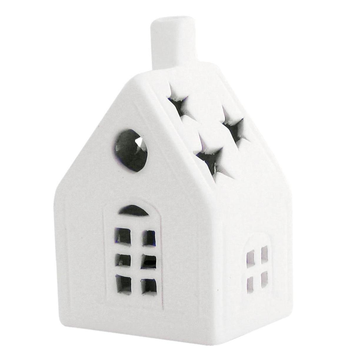 Maison lumineuse - Biscuit de faience - 17 x 9 x H 8,5 cm - Blanc