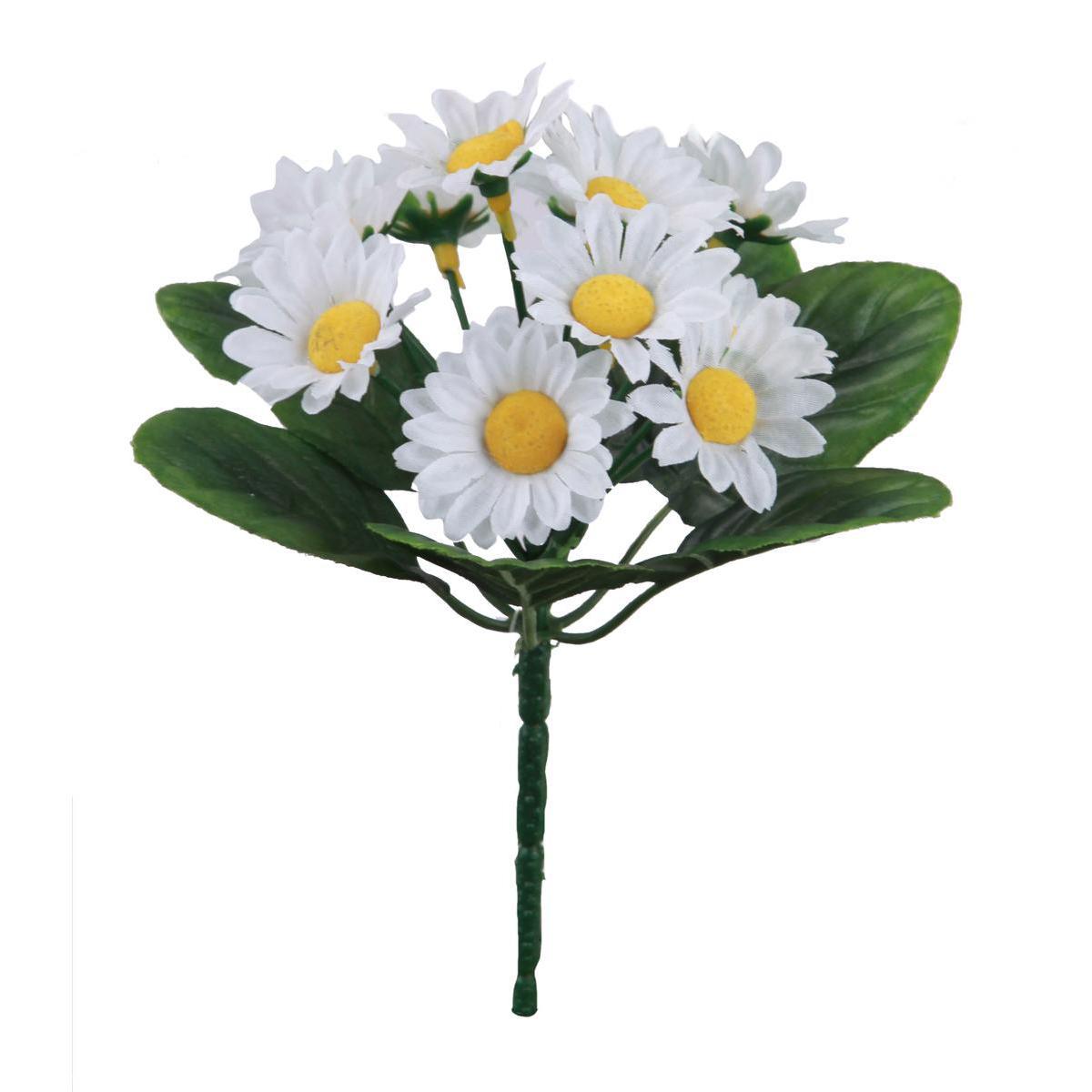 Mini bouquet Primevères Jasmin Pensées Marguerites - Plastique, Polyester - H 18 cm- Blanc