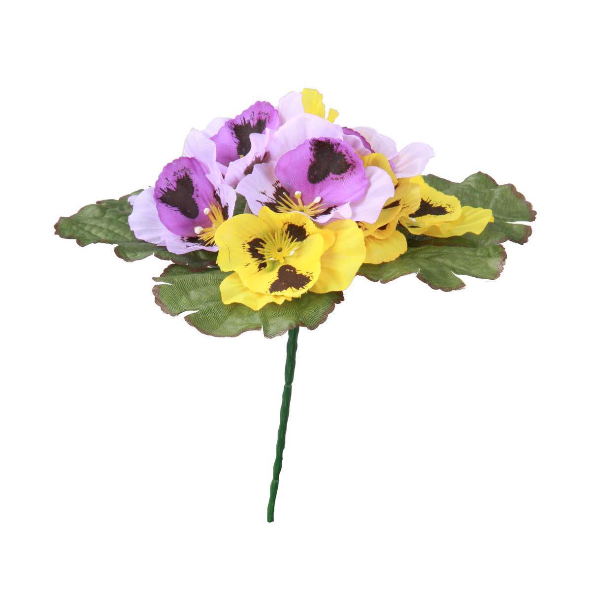 Mini bouquet  de pensées  - Plastique, Polyester - H 18 cm- Violet