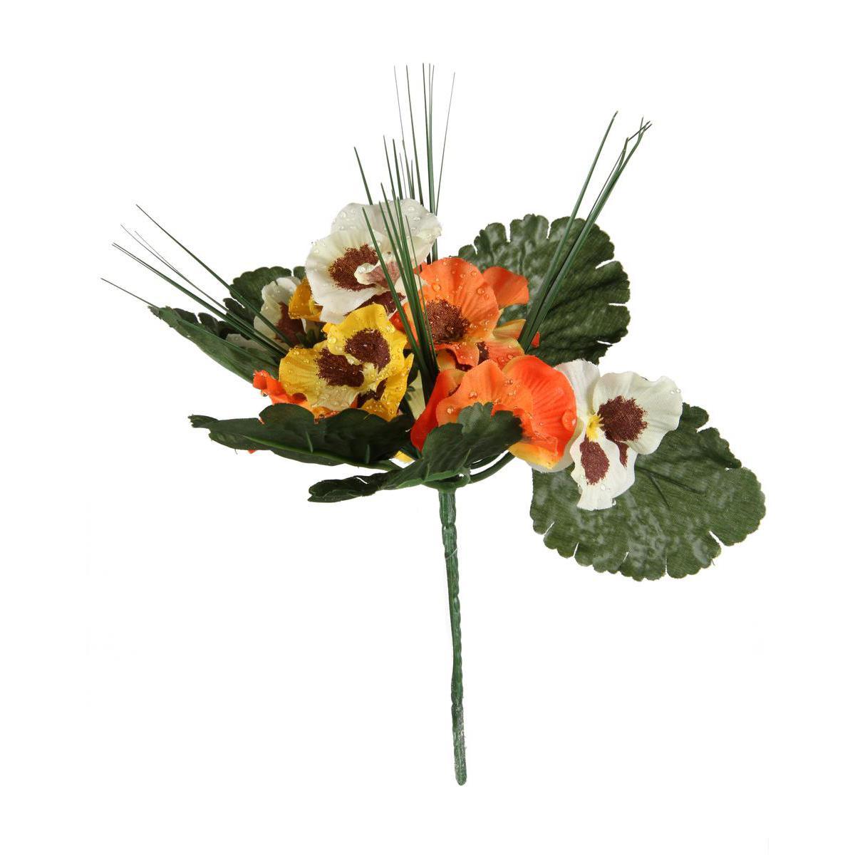 Mini bouquet de primevères - Plastique, Polyester - H 21 cm - Orange