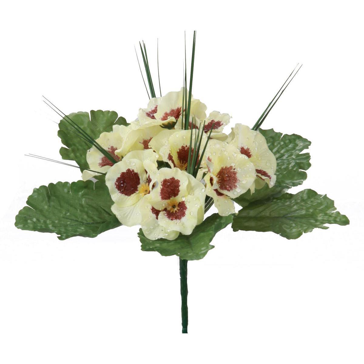 Mini bouquet de primevères - Plastique, Polyester - H 21 cm - Blanc