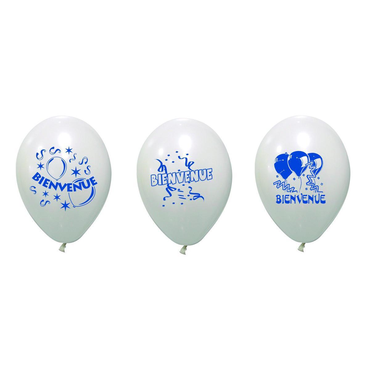 8 ballons imprimés Bienvenue - Latex - ø 28 cm - Blanc