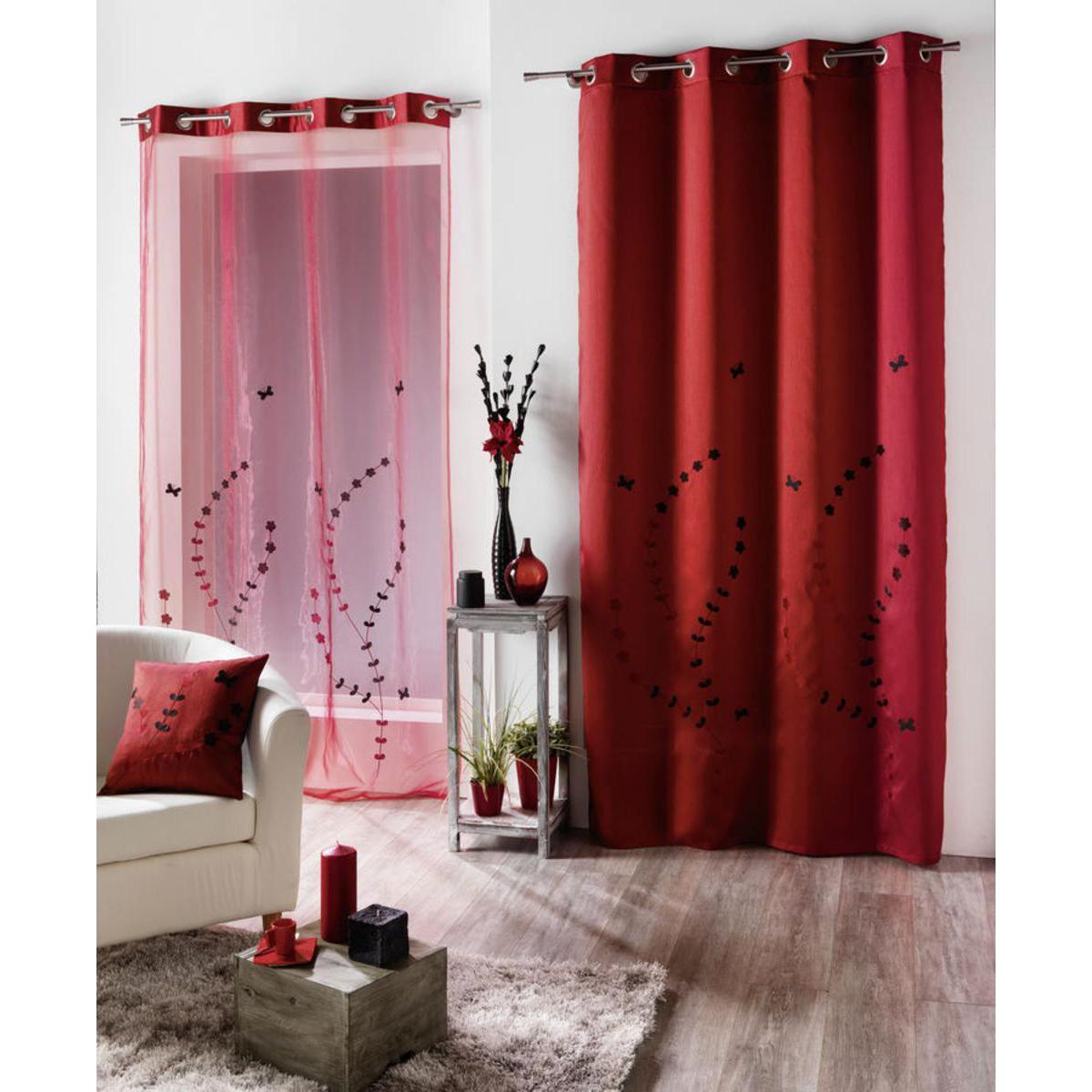 Voilage à œillets en polyester - 140 x 240 cm - Rouge rubis