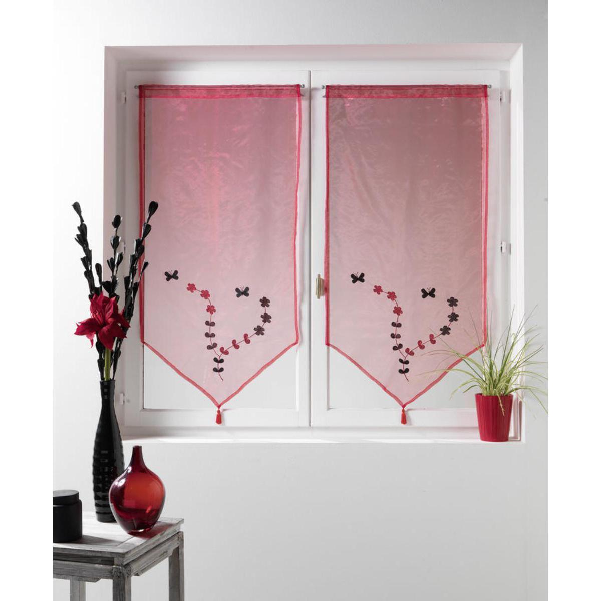 Paire de vitrages Botanic en polyester - 60 x 90 cm - Rouge rubis