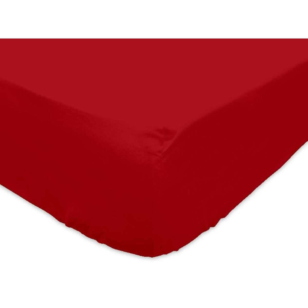 Drap-housse jersey - 190 x 140 cm - en coton uni rouge