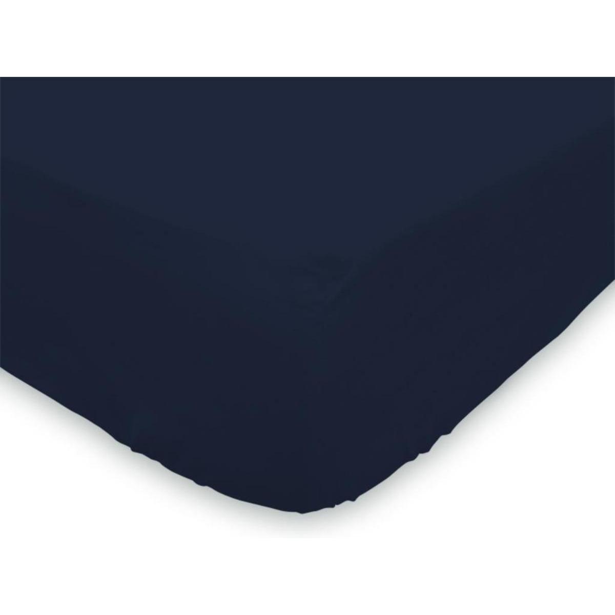 Drap-housse jersey - 190 x 140 cm - en coton uni bleu marine