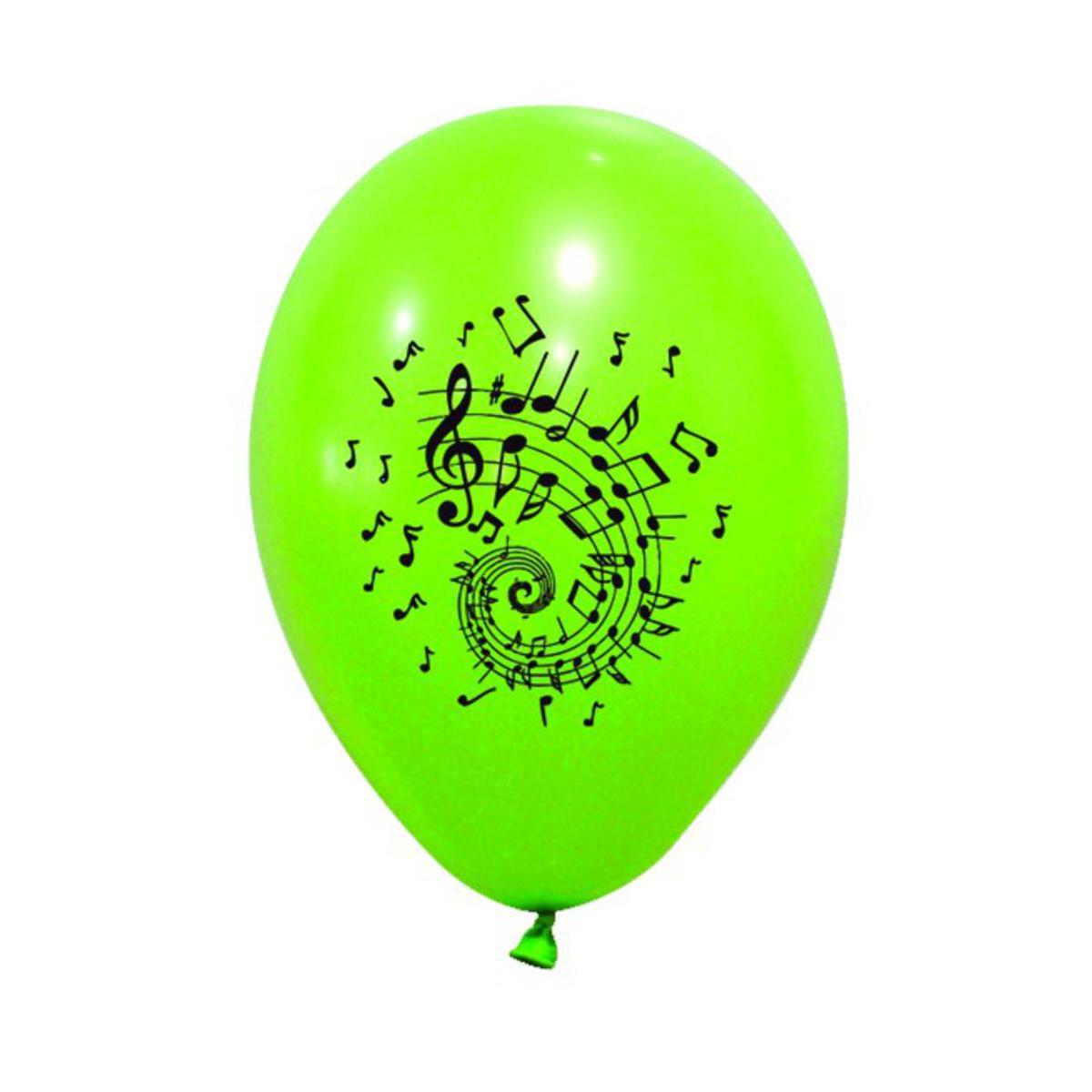 8 ballons imprimés notes de musique - Latex - ø 28 cm - Vert menthe