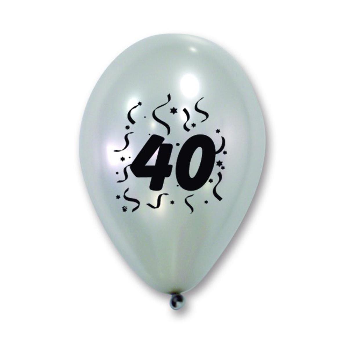 ballons nacres imprimes 40 ans (x 8) argent