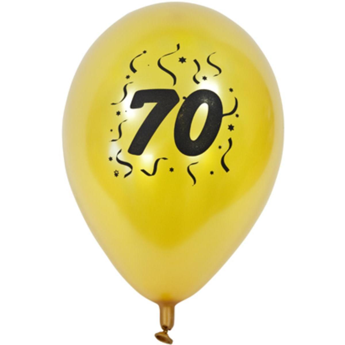 Ballons nacrés imprimés 70 ans (x 8) - 28 x 28 cm - Or