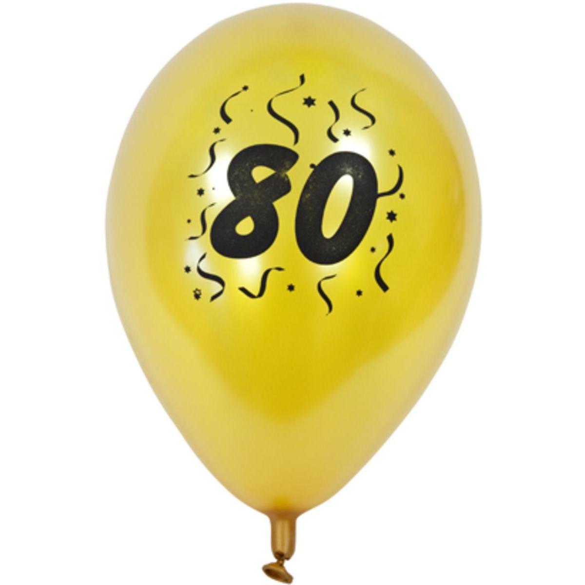 Ballons nacrés imprimés 80 ans (x 8) - 28 x 28 cm - Or