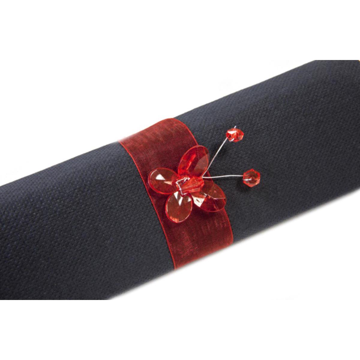 Lot de 6 nœuds de serviette avec un papillon - Organza et plastique - 30 x 3 cm - Rouge