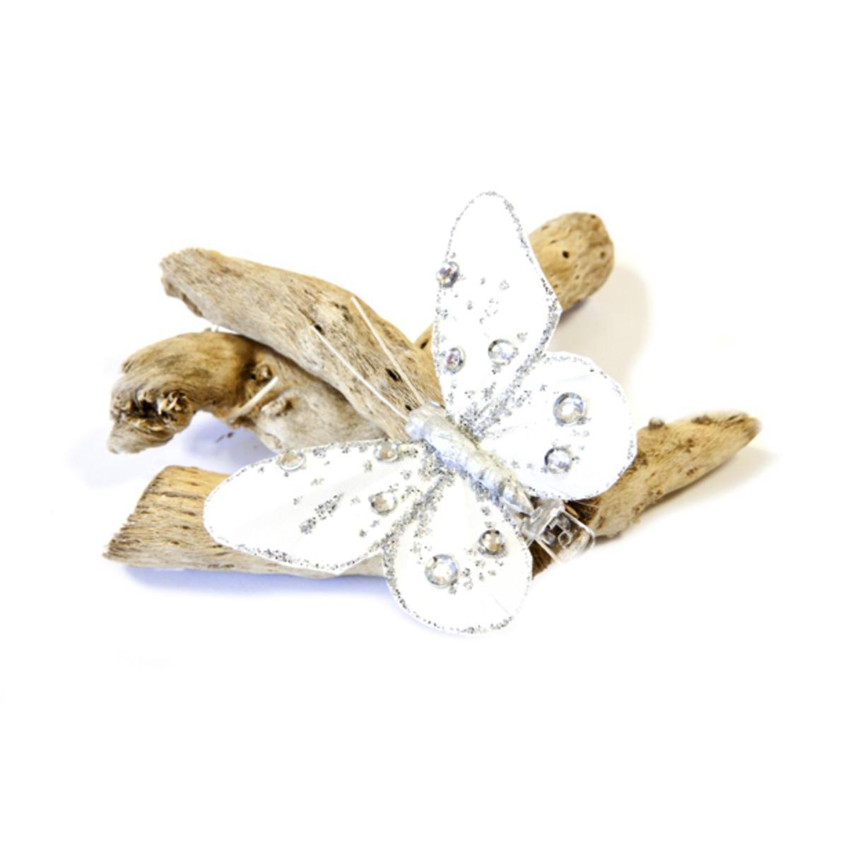 papillons deco. sur pince - 8cm (x 4) argent