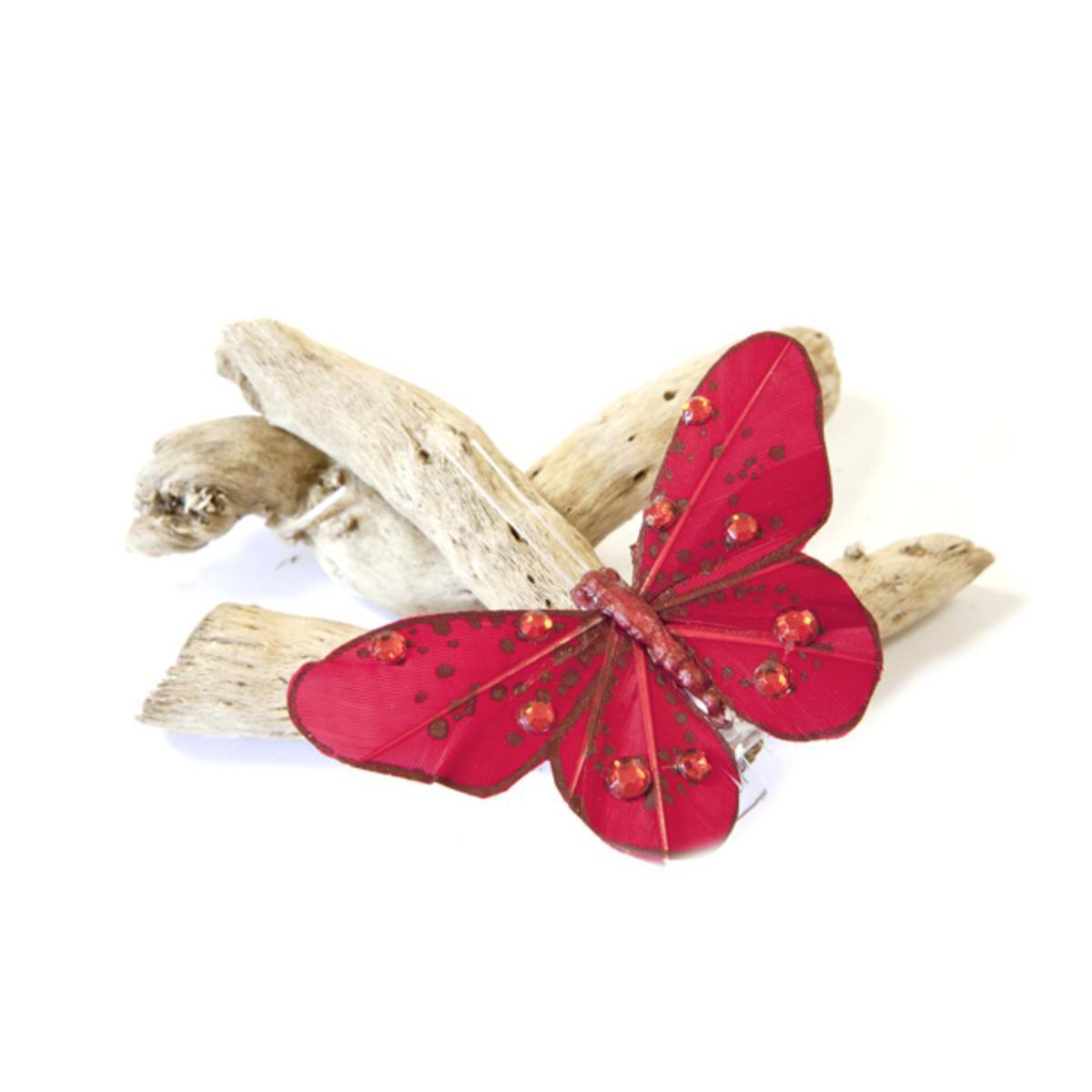 papillons deco. sur pince - 8cm (x 4) rouge