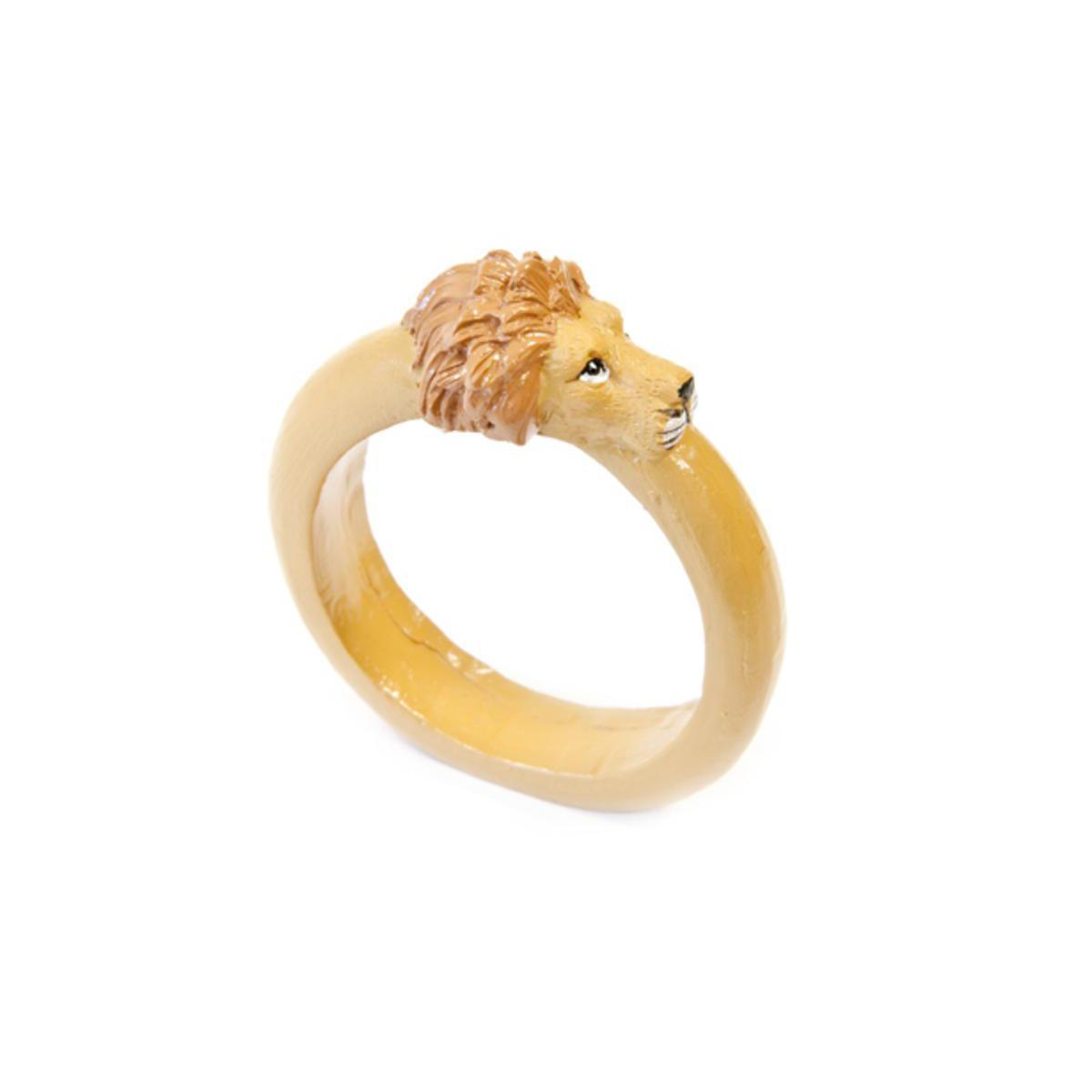 Nœud de serviette en forme de lion - Résine - Diamètre 4 cm - Marron