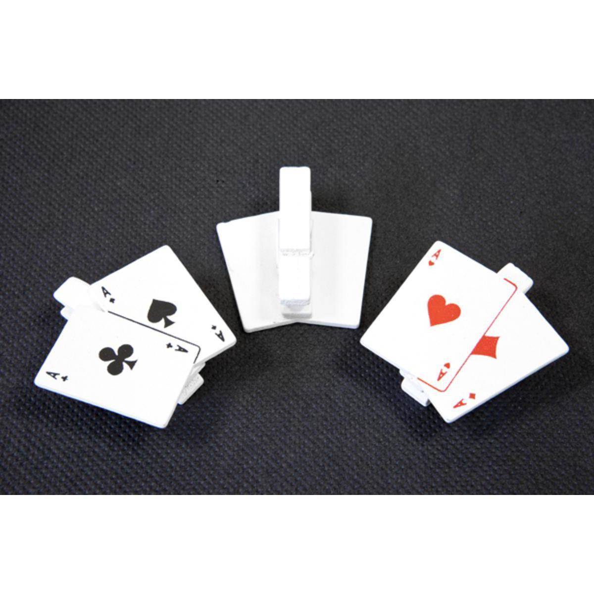 6 pinces cartes de jeu - Bois - 4 x 3,8 cm - Noir, blanc et rouge