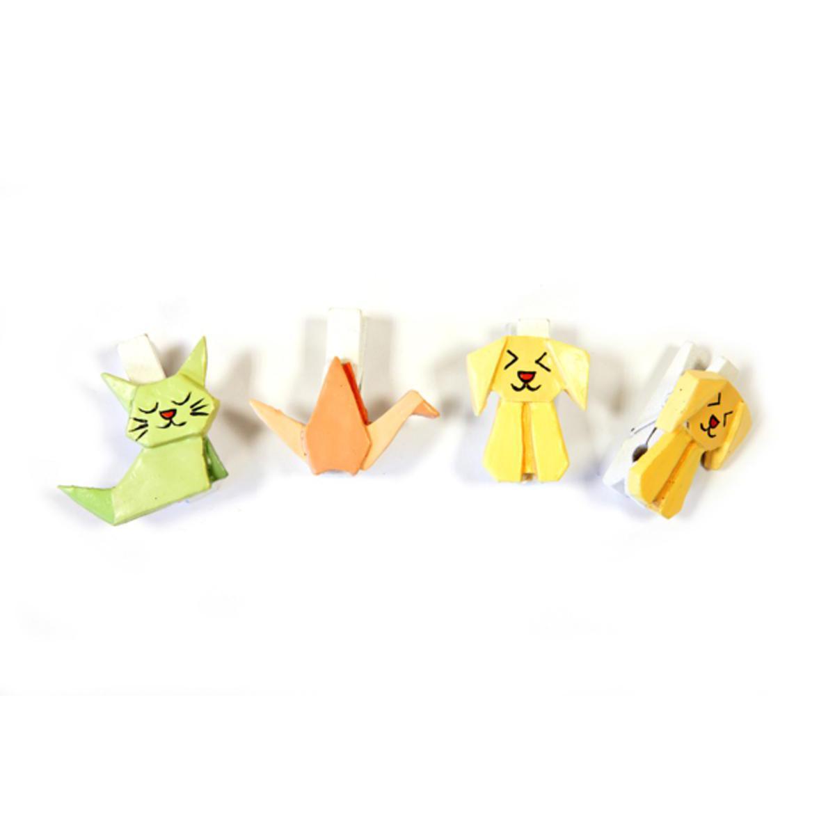 Lot de 6 origamis sur pince - Résine - 2 x 5 cm - Multicolor