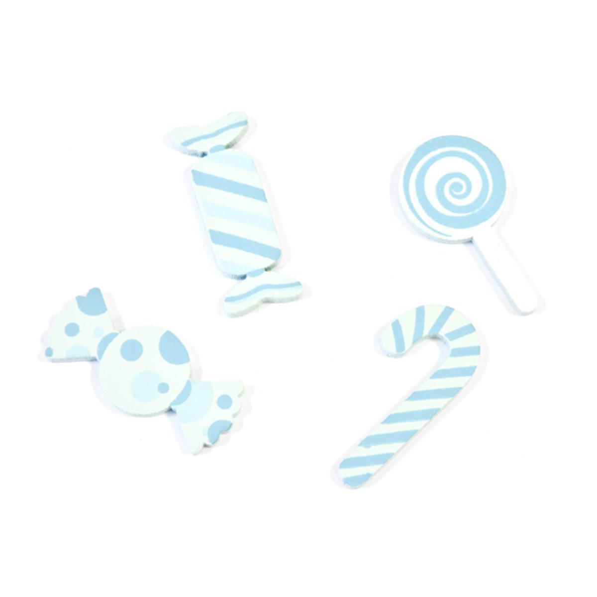 Lot de 9 confettis de table en forme de bonbon - Bois - 3,5 cm - Bleu ciel