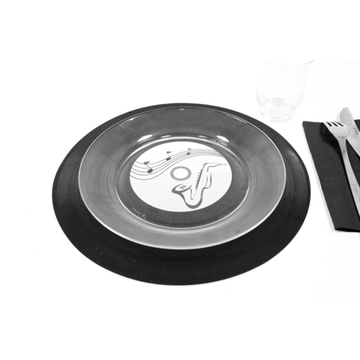 Lot de 2 sets de table vinyl musique - Plastique - Diamètre 30 cm - Noir