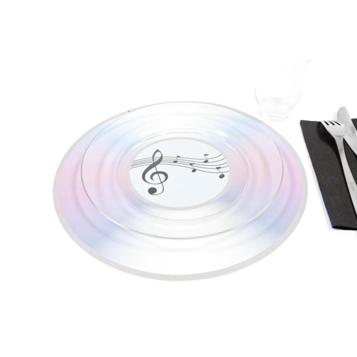 Lot de 2 sets de table  CD musique - Plastique - Diamètre 30 cm - Gris et blanc