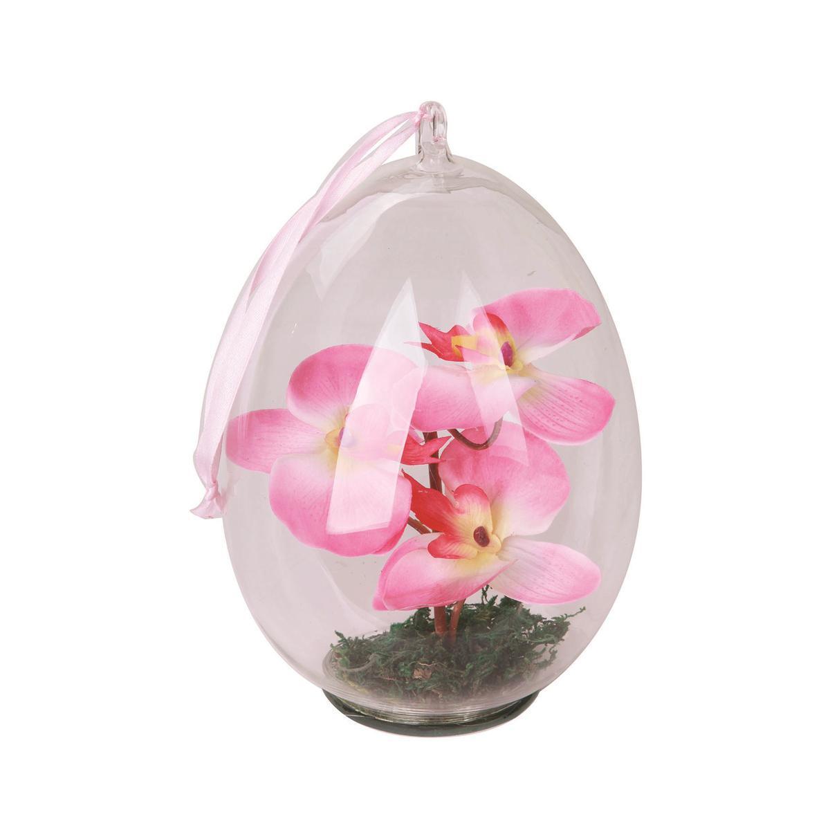 Boule à suspendre et orchidée -  Verre, Plastique -  Diam 22 x 15 cm - Rose